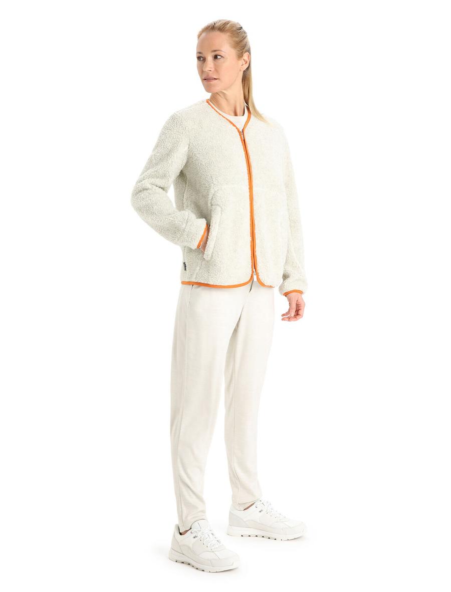 Ecru Heather / Flash Women's Icebreaker RealFleece™ Merino High Pile Long Sleeve Zip Cardigan Hoodie | USA 1664HAPK